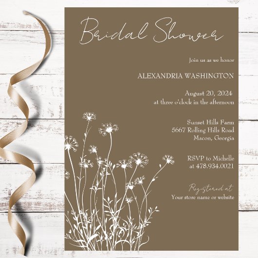 Modern Taupe & White Wildflower Vrijgezellenfeest Kaart