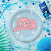 Modern Taurus Zodiac Cowgirl Pet Blue Party Papieren Bordje (Feest)