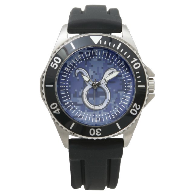 Modern Taurus Zodiac Sign Blue Camouflage Dial Horloge (Voorkant)