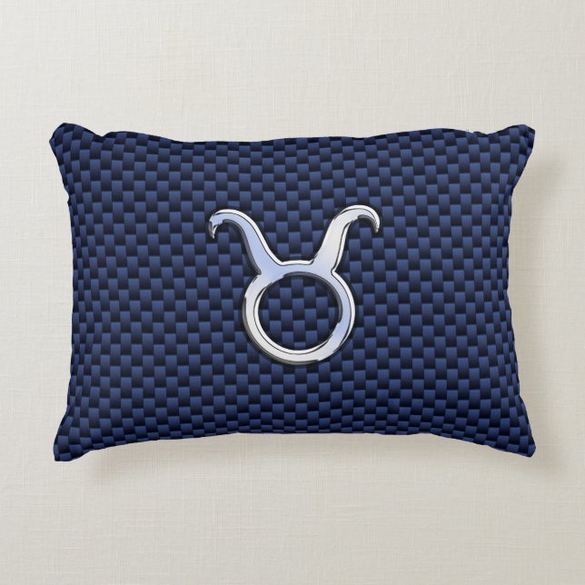 Modern Taurus Zodiac Sign Blue Carbon Fiber Print Accent Kussen (Voorkant)