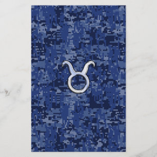 Modern Taurus Zodiac Sign Blue Digital Camouflage Briefpapier