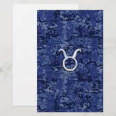 Modern Taurus Zodiac Sign Blue Digital Camouflage Briefpapier (Voorkant / Achterkant)