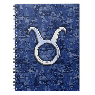Modern Taurus Zodiac Sign Blue Digital Camouflage Notitieboek