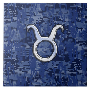 Modern Taurus Zodiac Sign Blue Digital Camouflage Tegeltje