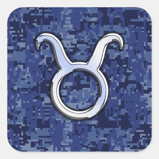 Modern Taurus Zodiac Sign Blue Digital Camouflage Vierkante Sticker (Voorkant)