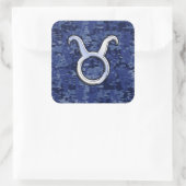 Modern Taurus Zodiac Sign Blue Digital Camouflage Vierkante Sticker (Tas)
