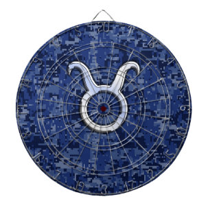 Modern Taurus Zodiac Sign Navy Blue Digital Camo Dartbord