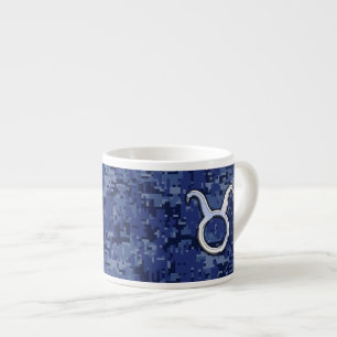 Modern Taurus Zodiac Sign Navy Blue Digital Camo Espresso Kop