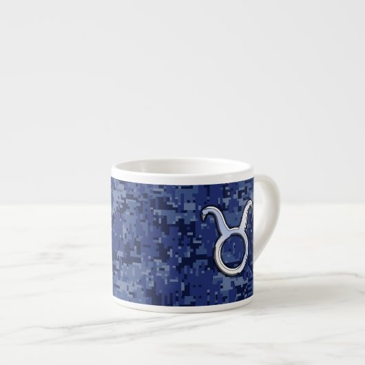 Modern Taurus Zodiac Sign Navy Blue Digital Camo Espresso Kop (Voorkant rechts)