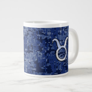 Modern Taurus Zodiac Sign Navy Blue Digital Camo Grote Koffiekop