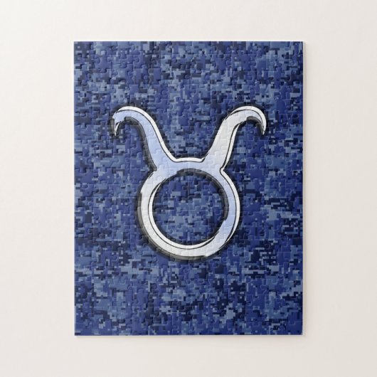 Modern Taurus Zodiac Sign Navy Blue Digital Camo Legpuzzel (Verticaal)