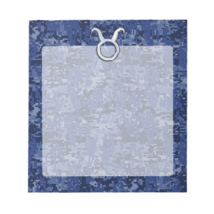 Modern Taurus Zodiac Sign Navy Blue Digital Camo Notitieblok