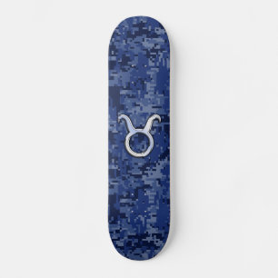 Modern Taurus Zodiac Sign Navy Blue Digital Camo Persoonlijk Skateboard