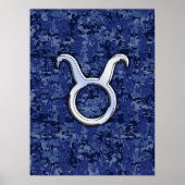 Modern Taurus Zodiac Sign Navy Blue Digital Camo Poster (Voorkant)