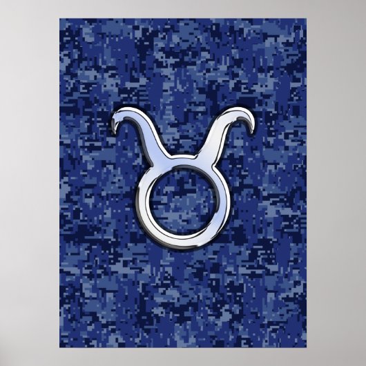 Modern Taurus Zodiac Sign Navy Blue Digital Camo Poster (Voorkant)