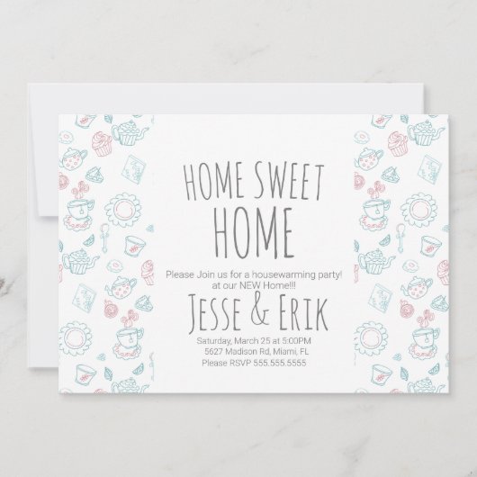 Modern Tea Doodles Housewarming Party Kaart (Voorkant)