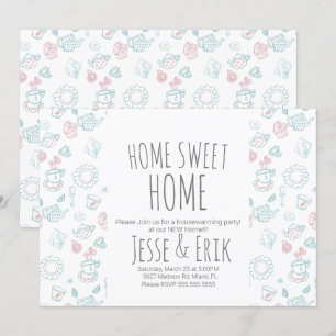 Modern Tea Doodles Housewarming Party Kaart