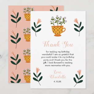 Modern Tea Party Floral Birthday Bedankkaart