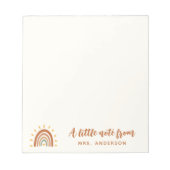 Modern Teacher Custom Name Boho Rainbow Sun Notitieblok (Voorkant)
