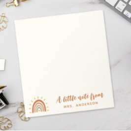 Modern Teacher Custom Name Boho Rainbow Sun Notitieblok