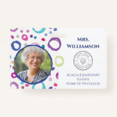 Modern Teacher Logo Educator Personeel Foto-ID Badge (Voorkant)