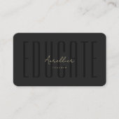 Modern Teacher Monogram Educate Black Visitekaartje (Voorkant)