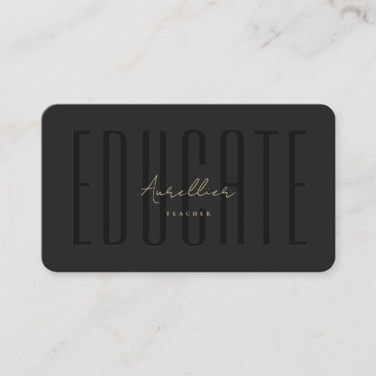 Modern Teacher Monogram Educate Black Visitekaartje (Voorkant)