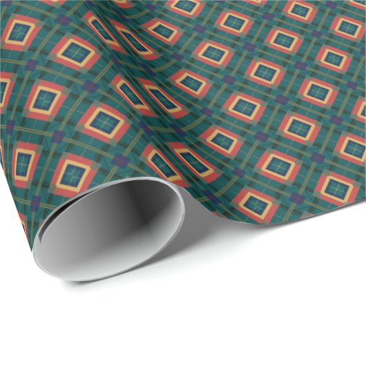 Modern Teal and Coral Geometric Diamond Pattern Cadeaupapier (Rol Hoek)