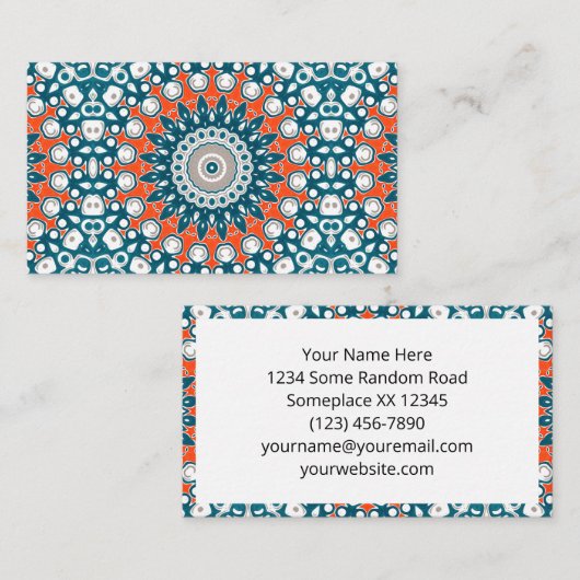 Modern Teal and Orange Mandala Pattern Visitekaartje (Voorkant / Achterkant)