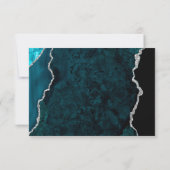 Modern Teal Blue Agate Silver Script Wedding RSVP (Achterkant)