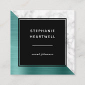 Modern Teal Blue Brushed Metal White Marble Black Vierkante Visitekaartje (Voorkant)