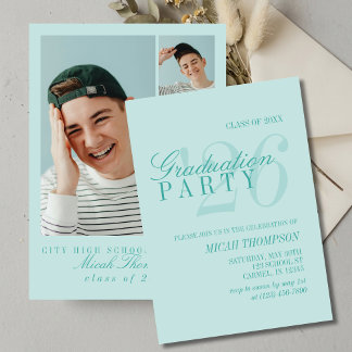 Modern Teal Blue Photo Graduation Party Kaart