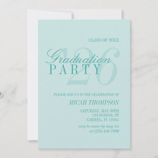 Modern Teal Blue Photo Graduation Party Kaart (Voorkant)