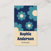 Modern Teal Blue Retro Floral Pattern with QR Code Visitekaartje (Voorkant)