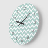 Modern Teal Blue White Chevron Clock gray numbers Grote Klok (Hoek)