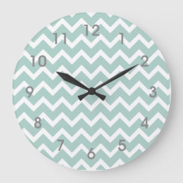 Modern Teal Blue White Chevron Clock gray numbers Grote Klok