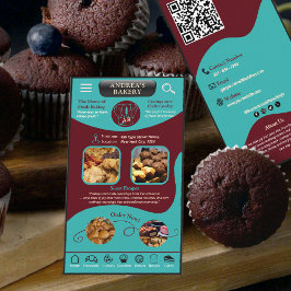 Modern Teal Burgundy Bakery Logo and QR Code Visitekaartje