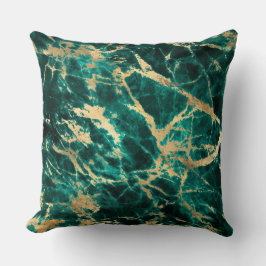 Modern teal en gouden marmerpatroon kussen