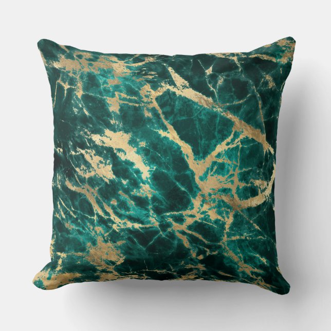 Modern teal en gouden marmerpatroon kussen (Voorkant)