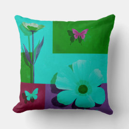 Modern Teal Floral Garden Throw Pillow Kussen