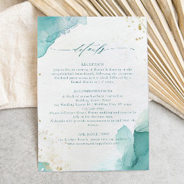 Modern Teal Gold Abstract Beach Wedding Details Informatiekaartje