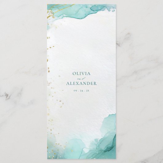 Modern Teal Gold Abstract Beach Wedding Menu (Achterkant)
