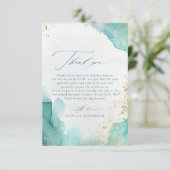 Modern Teal Gold Abstract Beach Wedding Photo Bedankkaart (Staand voorkant)