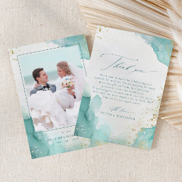 Modern Teal Gold Abstract Beach Wedding Photo Bedankkaart