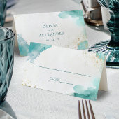 Modern Teal Gold Abstract Beach Wedding Plaatskaartje