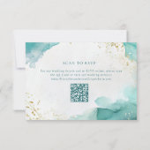 Modern Teal Gold Abstract Beach Wedding QR Code RSVP Kaartje (Achterkant)