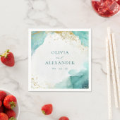 Modern Teal Gold Abstract Beach Wedding Servet (Insitu)