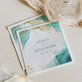 Modern Teal Gold Abstract Beach Wedding Servet