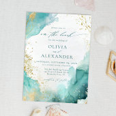 Modern Teal Gold Abstract On The Beach Wedding Kaart