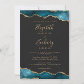 Modern Teal Gold Agate Dark Wedding Kaart (Voorkant)